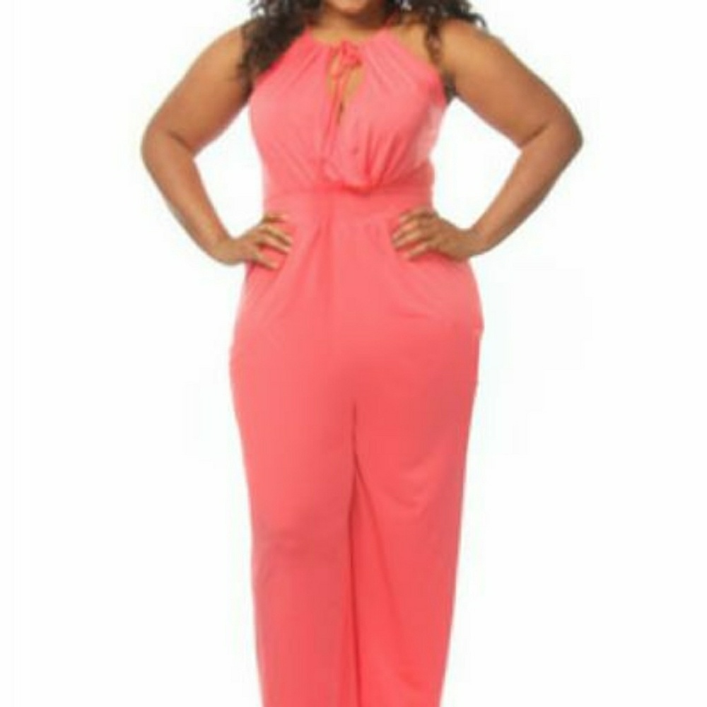 Plus Size Coral Sleeveless Jumpsuit